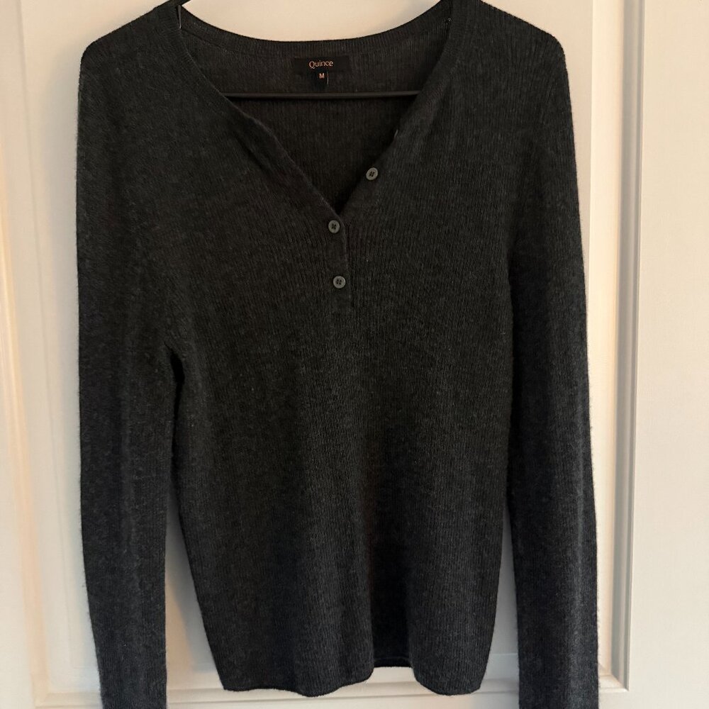 Quince Featherweight Cashmere Ribbed Henley Sweater.